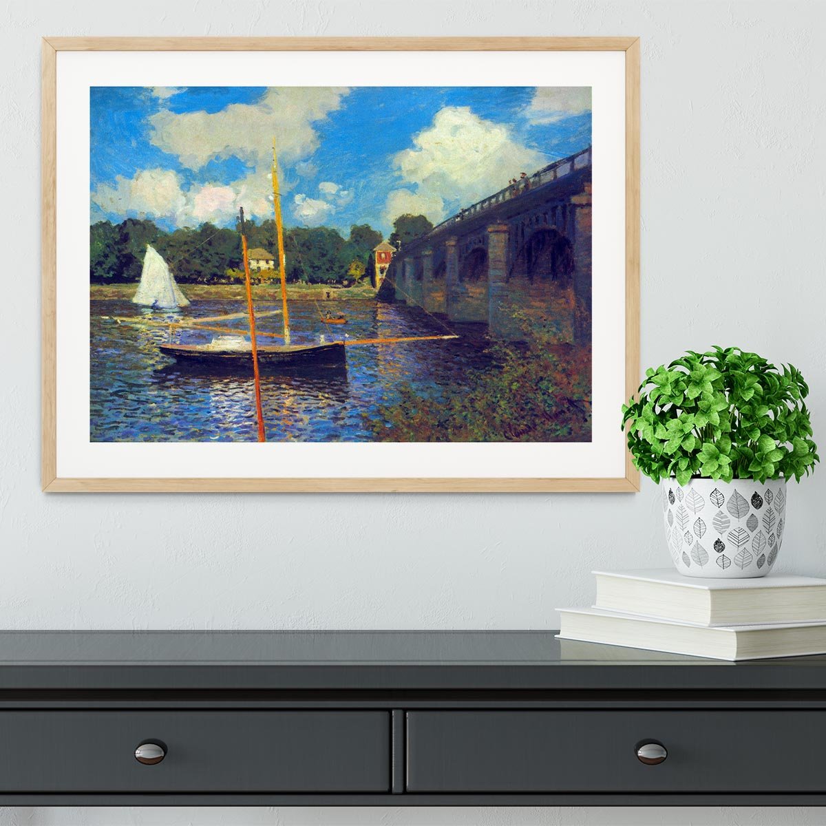 The road bridge Argenteuil by Monet Framed Print - Canvas Art Rocks - 3