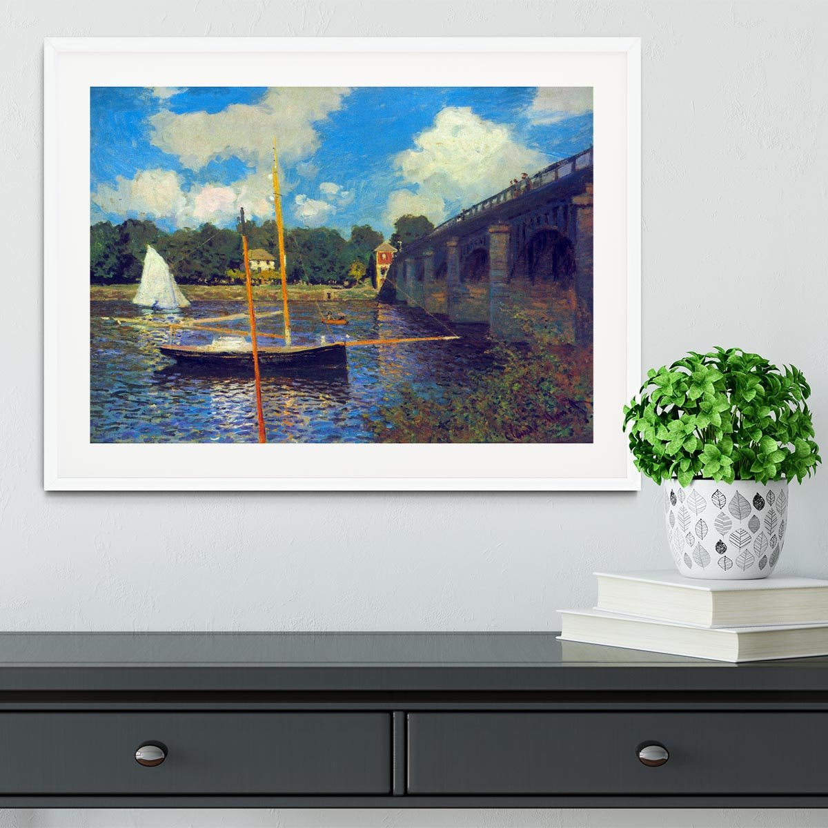 The road bridge Argenteuil by Monet Framed Print - Canvas Art Rocks - 5