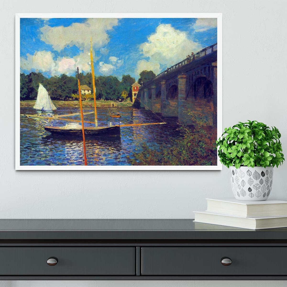 The road bridge Argenteuil by Monet Framed Print - Canvas Art Rocks -6