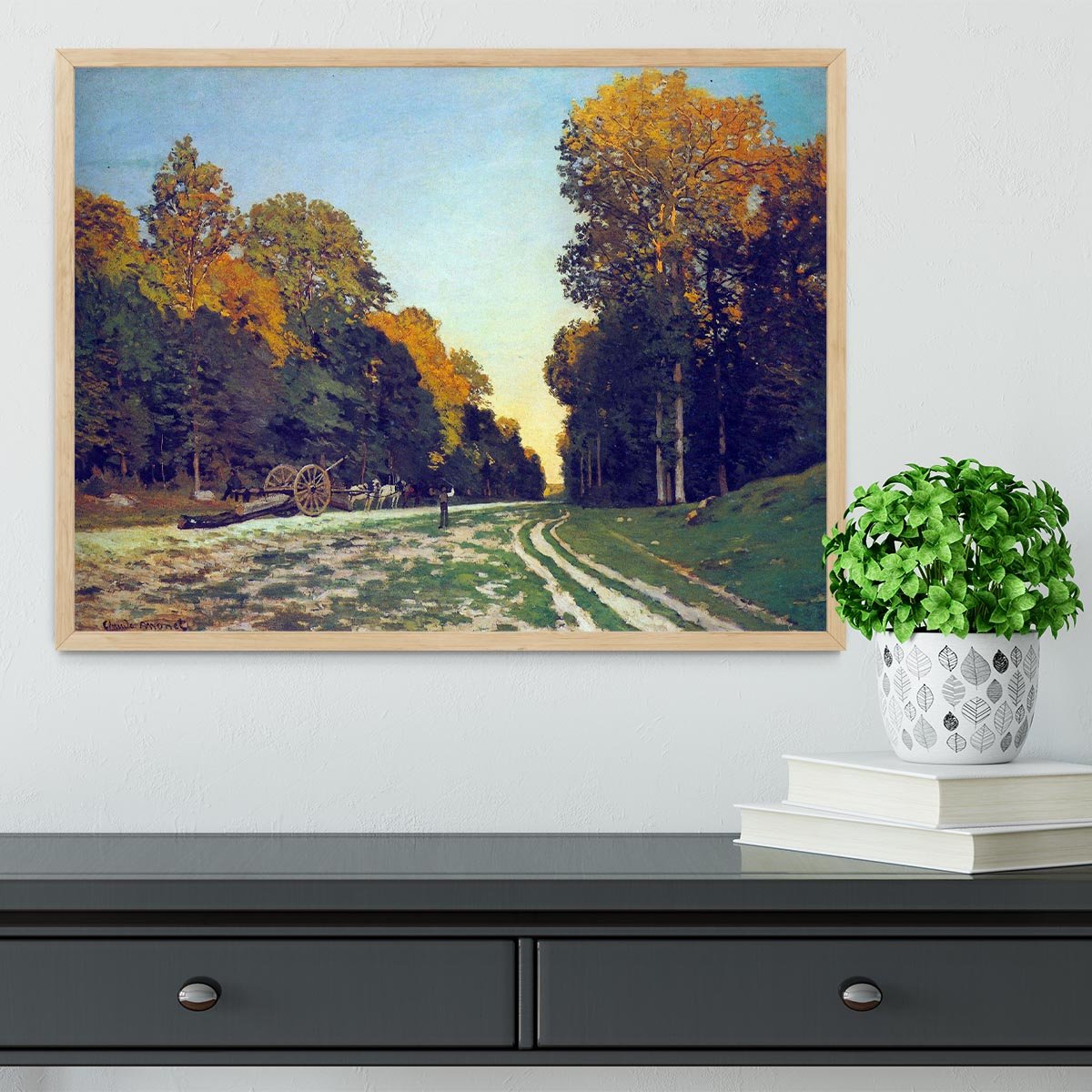 The road from Chailly to Fontainebleau by Monet Framed Print - Canvas Art Rocks - 4