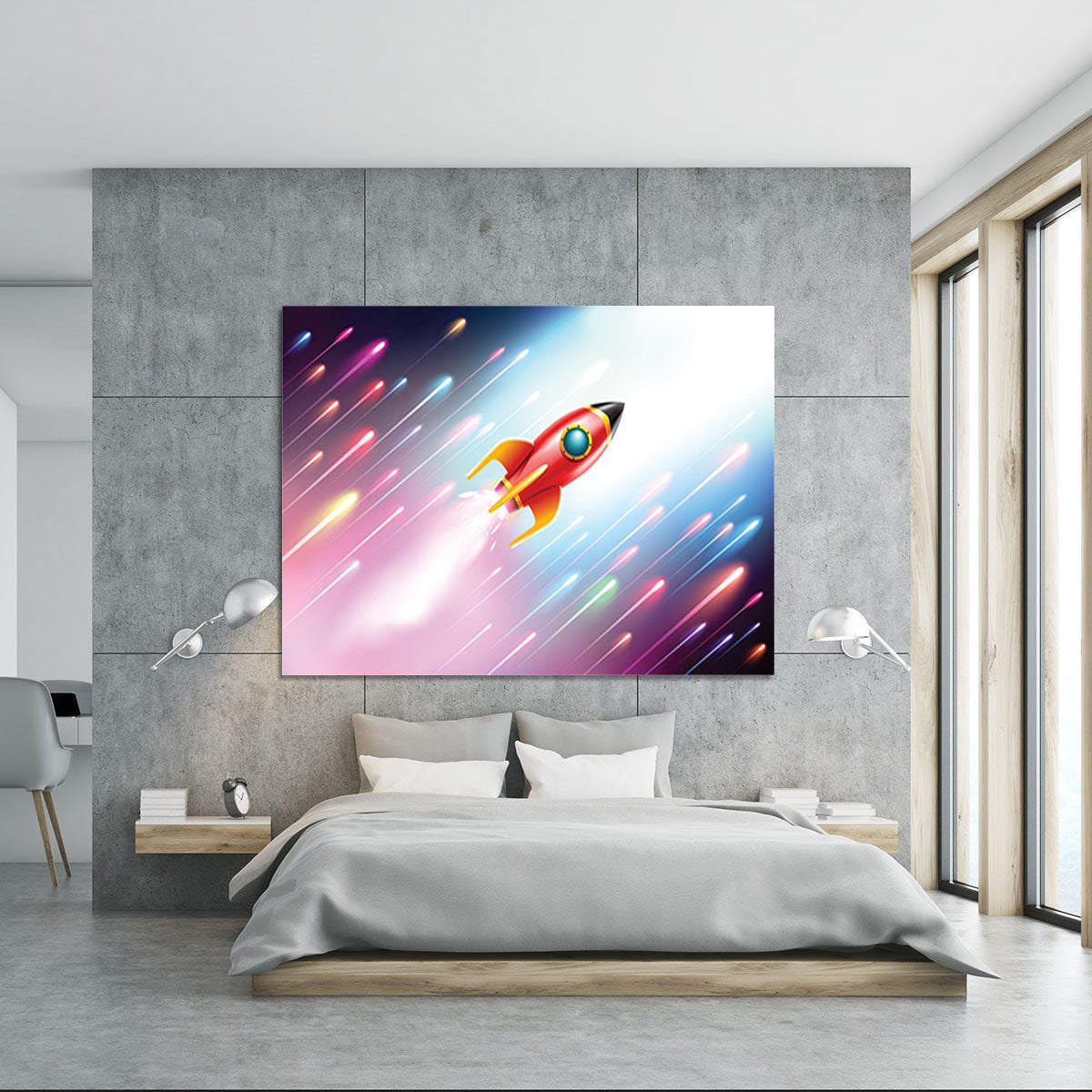 The rocket ship flying in the space Canvas Print or Poster