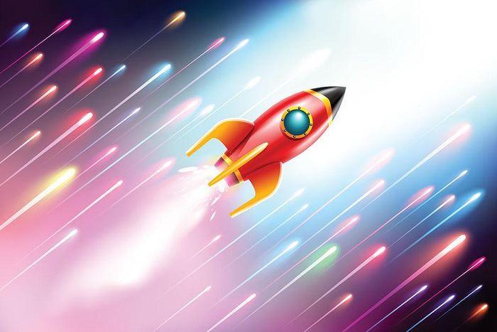 The rocket ship flying in the space Wall Mural Wallpaper
