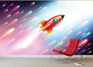 The rocket ship flying in the space Wall Mural Wallpaper - Canvas Art Rocks - 2