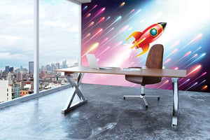 The rocket ship flying in the space Wall Mural Wallpaper - Canvas Art Rocks - 3