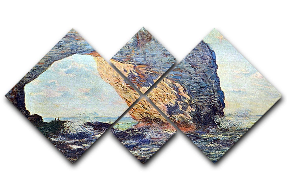 The rocky cliffs of etretat La Porte man 1 by Monet 4 Square Multi Panel Canvas  - Canvas Art Rocks - 1