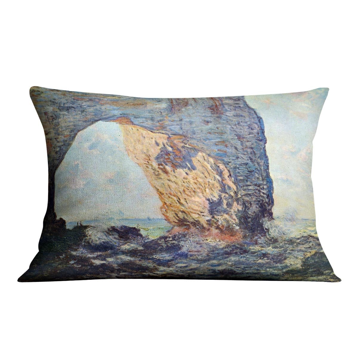 The rocky cliffs of etretat La Porte man 1 by Monet Throw Pillow