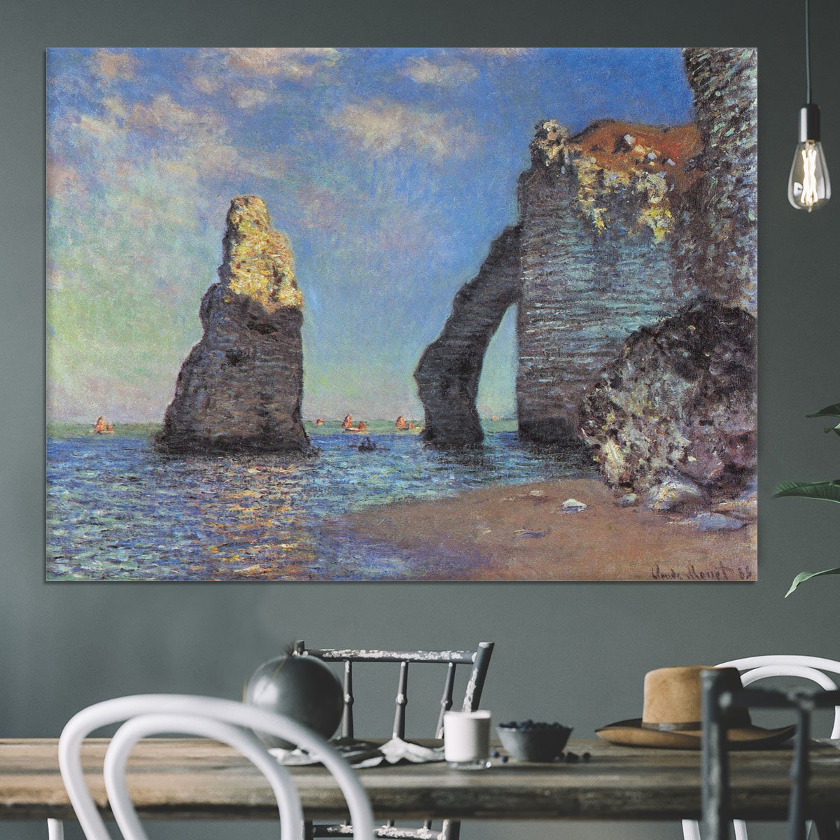 The rocky cliffs of etretat by Monet Canvas Print or Poster