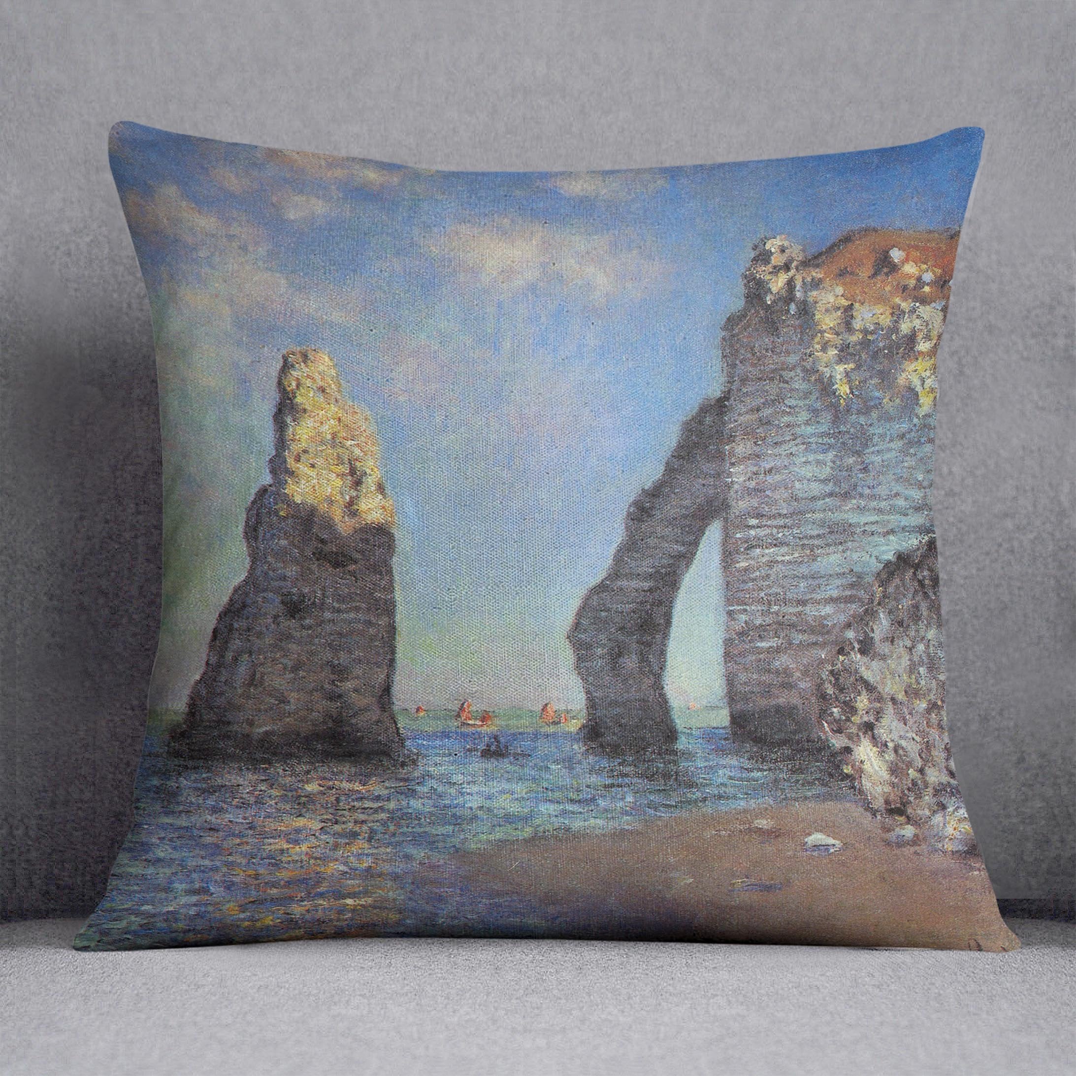 The rocky cliffs of etretat by Monet Throw Pillow