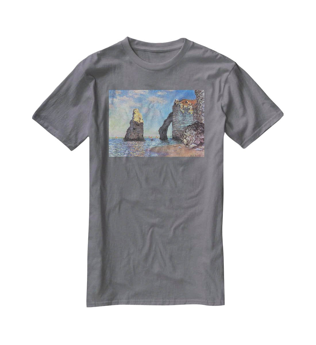 The rocky cliffs of etretat by Monet T-Shirt - Canvas Art Rocks - 3