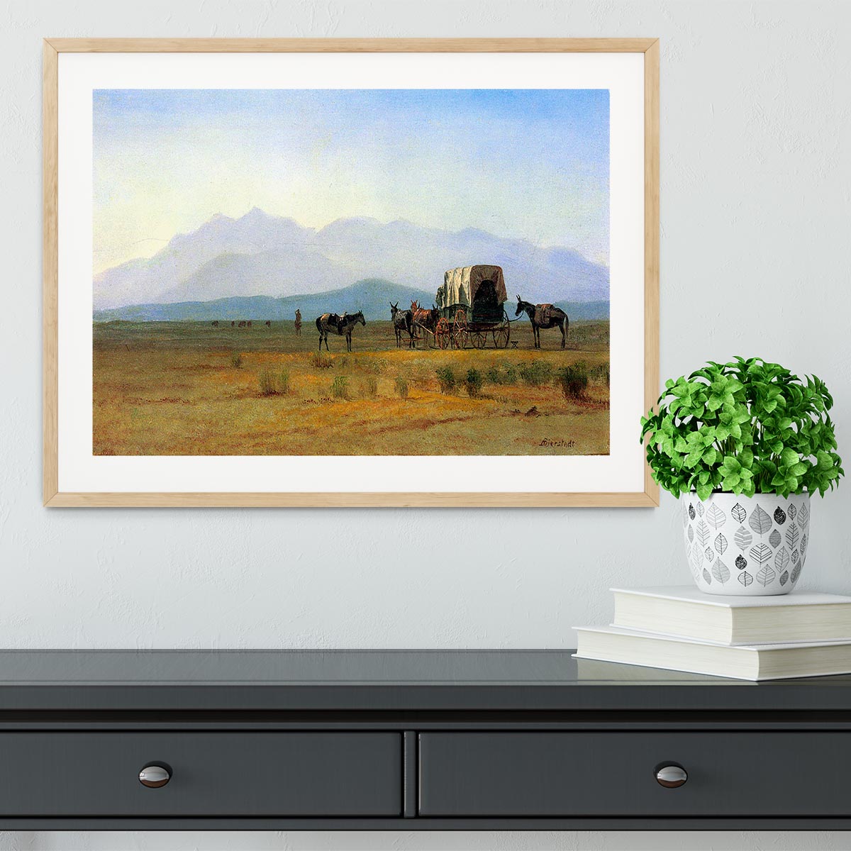 The stagecoach in the Rockies by Bierstadt Framed Print - Canvas Art Rocks - 3