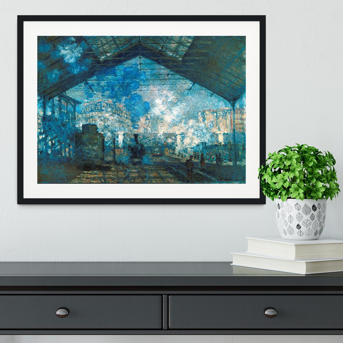 The station Saint Lazare by Monet Framed Print - Canvas Art Rocks - 1