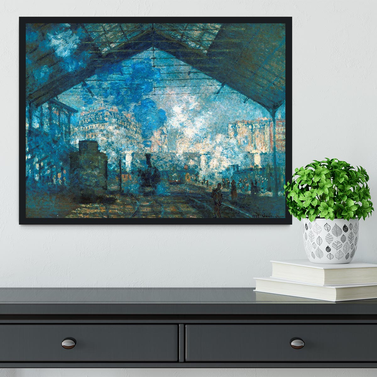 The station Saint Lazare by Monet Framed Print - Canvas Art Rocks - 2
