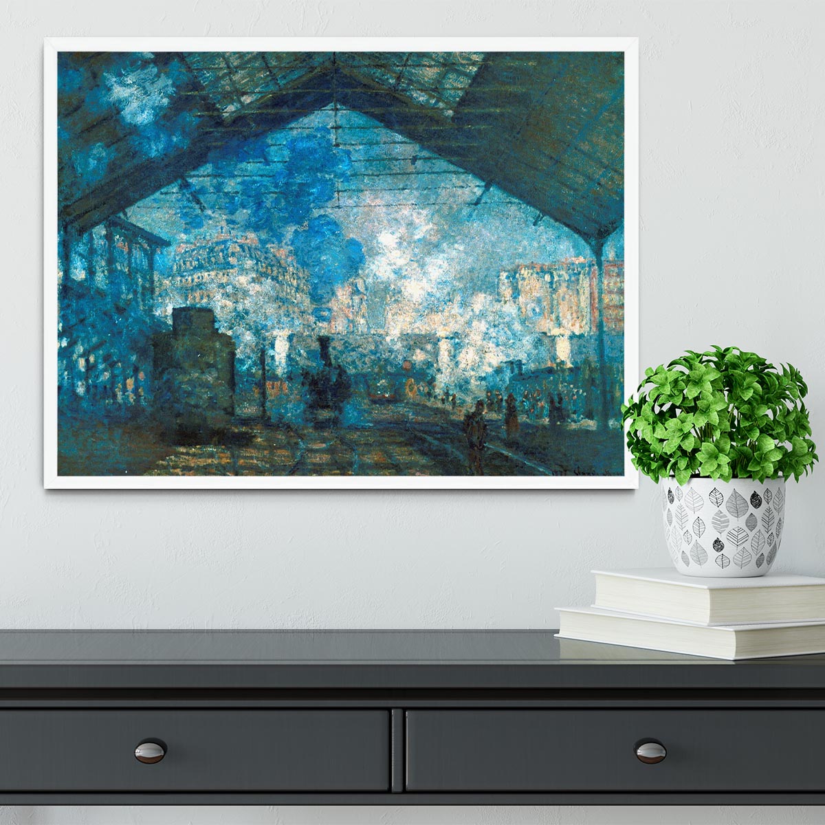 The station Saint Lazare by Monet Framed Print - Canvas Art Rocks -6