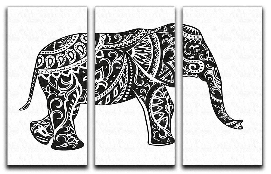 The stylized figure of an elephant in the festive patterns 3 Split Panel Canvas Print - Canvas Art Rocks - 1