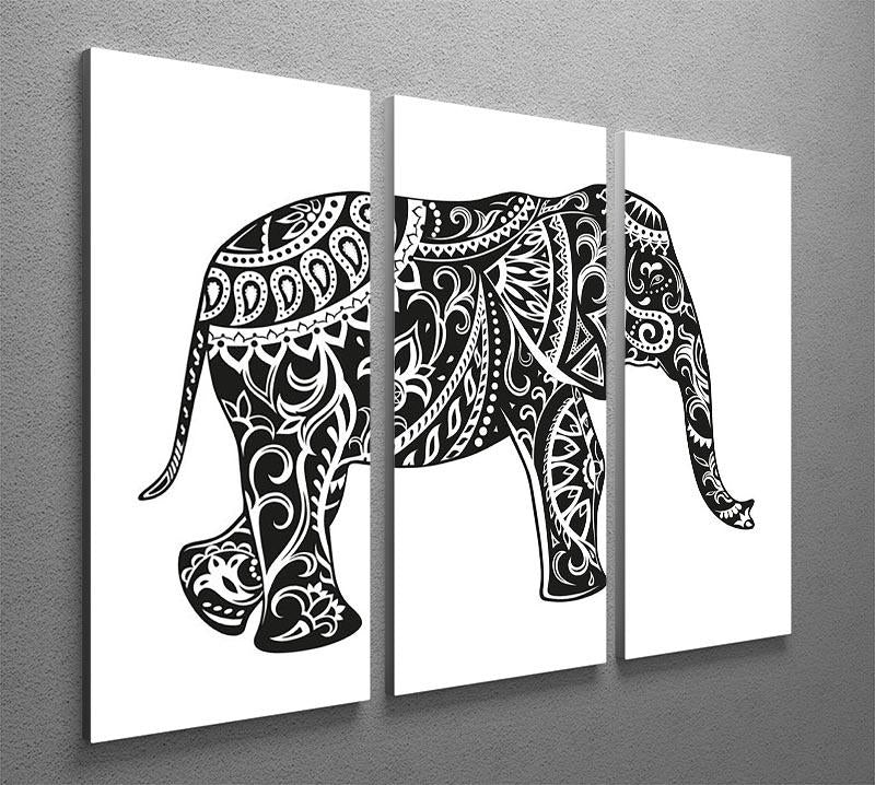 The stylized figure of an elephant in the festive patterns 3 Split Panel Canvas Print - Canvas Art Rocks - 2