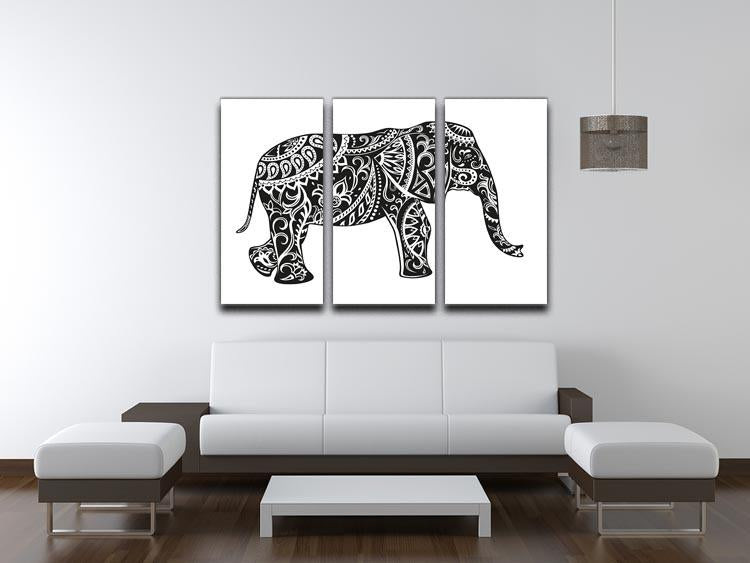 The stylized figure of an elephant in the festive patterns 3 Split Panel Canvas Print - Canvas Art Rocks - 3