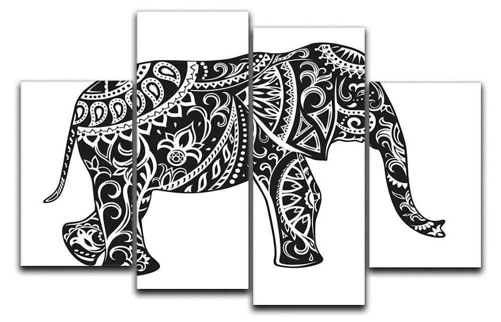 The stylized figure of an elephant in the festive patterns 4 Split Panel Canvas - Canvas Art Rocks - 1