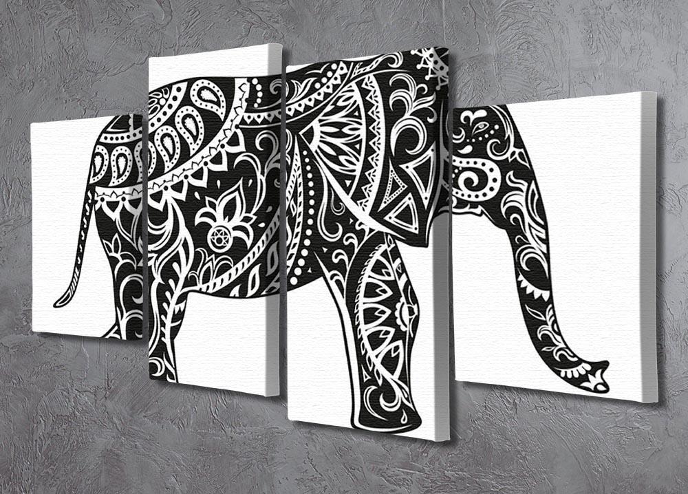 The stylized figure of an elephant in the festive patterns 4 Split Panel Canvas - Canvas Art Rocks - 2
