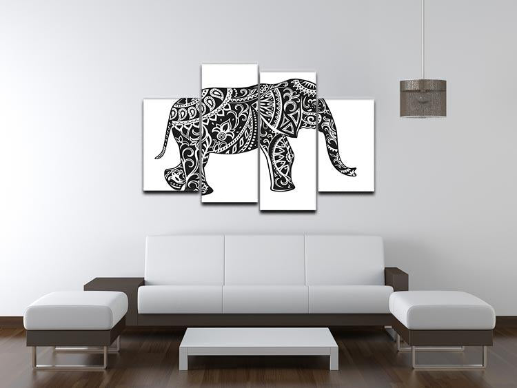 The stylized figure of an elephant in the festive patterns 4 Split Panel Canvas - Canvas Art Rocks - 3