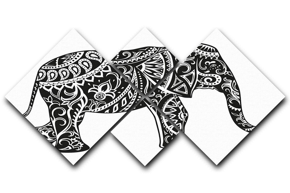 The stylized figure of an elephant in the festive patterns 4 Square Multi Panel Canvas - Canvas Art Rocks - 1