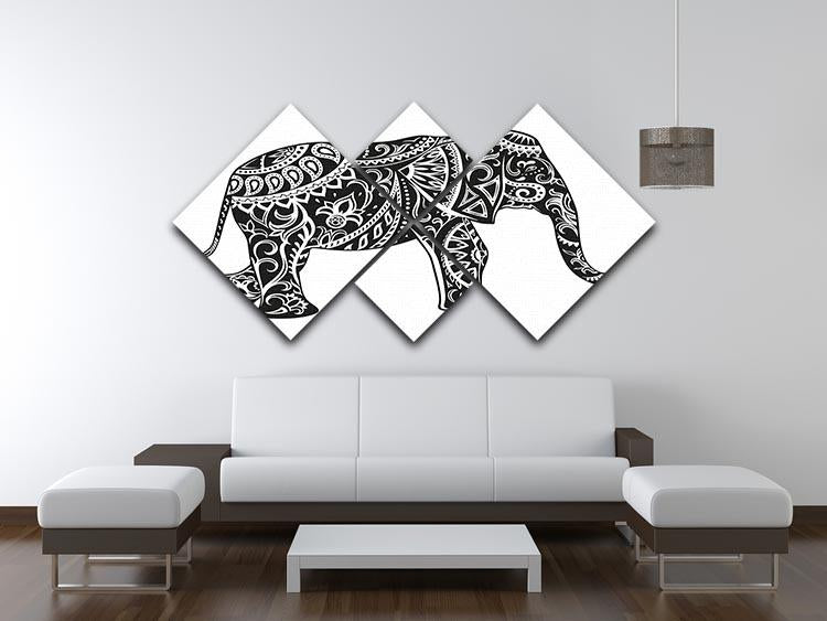 The stylized figure of an elephant in the festive patterns 4 Square Multi Panel Canvas - Canvas Art Rocks - 3