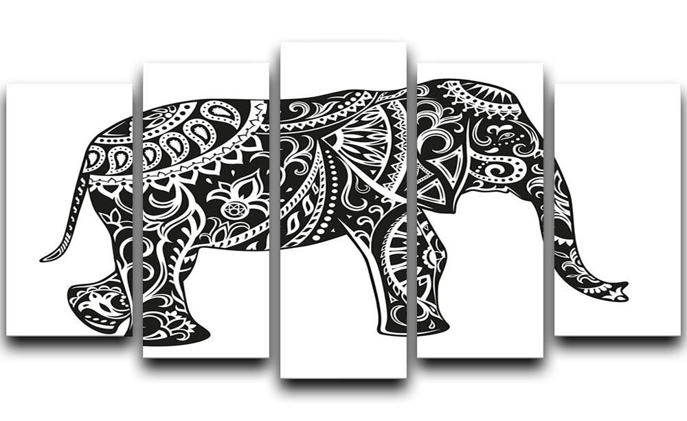 The stylized figure of an elephant in the festive patterns 5 Split Panel Canvas - Canvas Art Rocks - 1