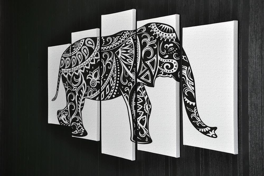 The stylized figure of an elephant in the festive patterns 5 Split Panel Canvas - Canvas Art Rocks - 2