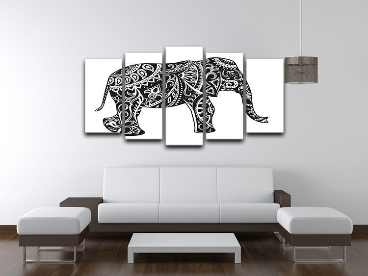 The stylized figure of an elephant in the festive patterns 5 Split Panel Canvas - Canvas Art Rocks - 3