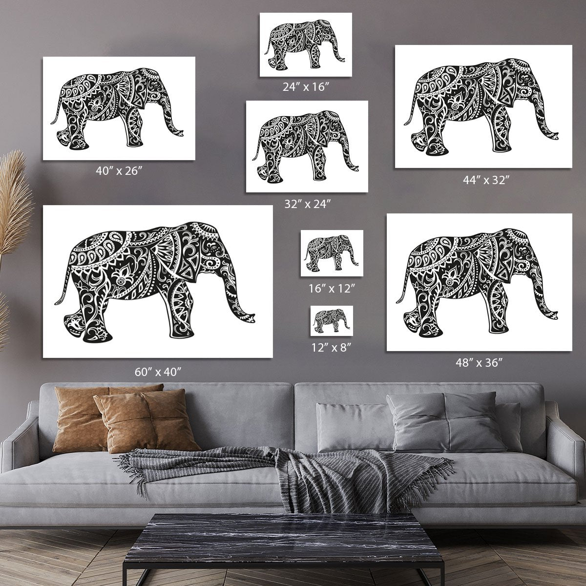 The stylized figure of an elephant in the festive patterns Canvas Print or Poster