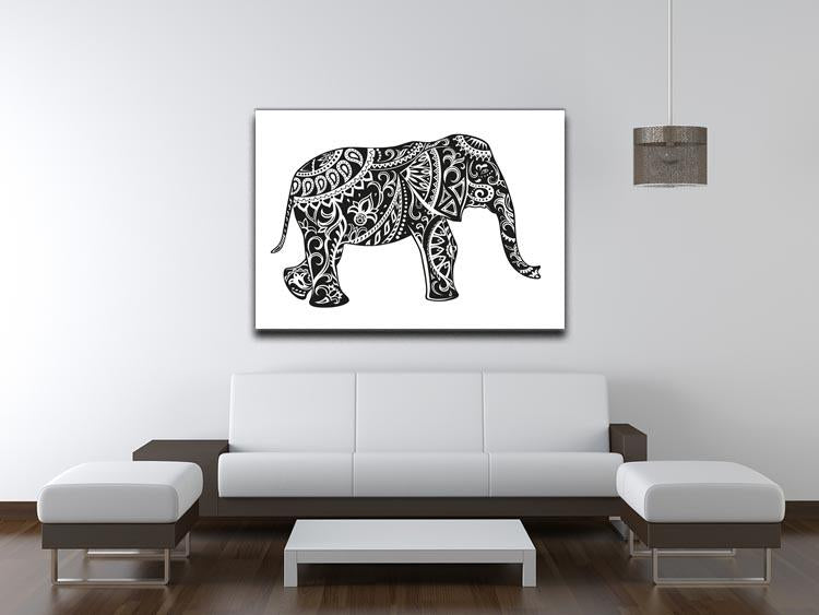 The stylized figure of an elephant in the festive patterns Canvas Print or Poster - Canvas Art Rocks - 4