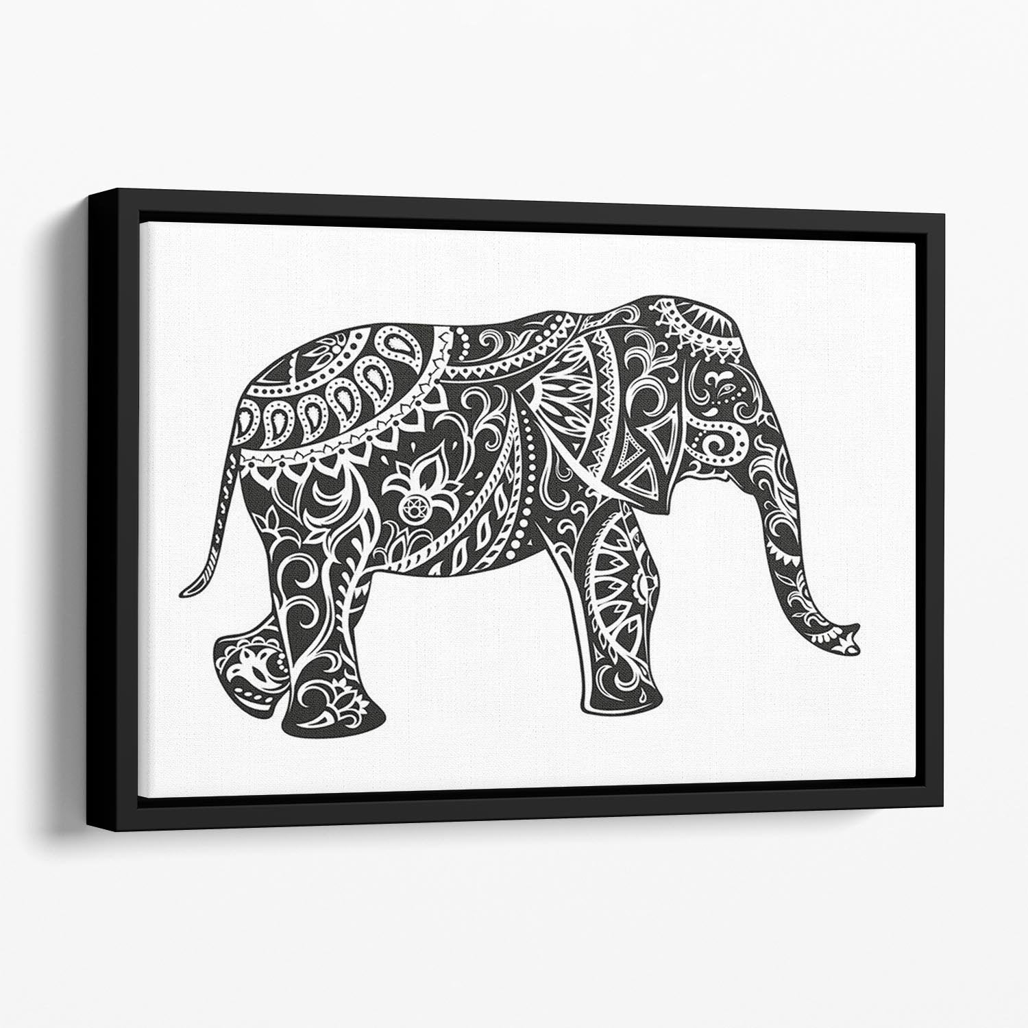 The stylized figure of an elephant in the festive patterns Floating Framed Canvas - Canvas Art Rocks - 1