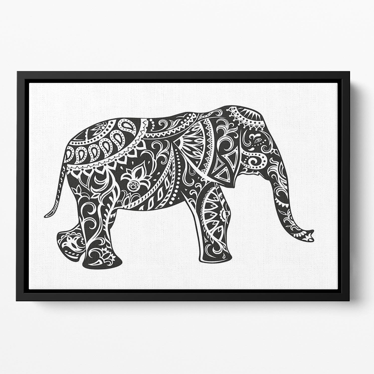 The stylized figure of an elephant in the festive patterns Floating Framed Canvas - Canvas Art Rocks - 2