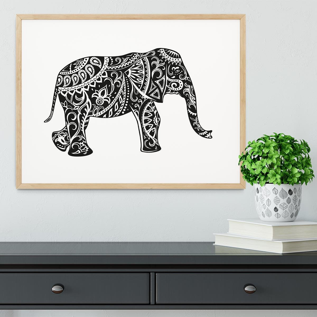 The stylized figure of an elephant in the festive patterns Framed Print - Canvas Art Rocks - 3