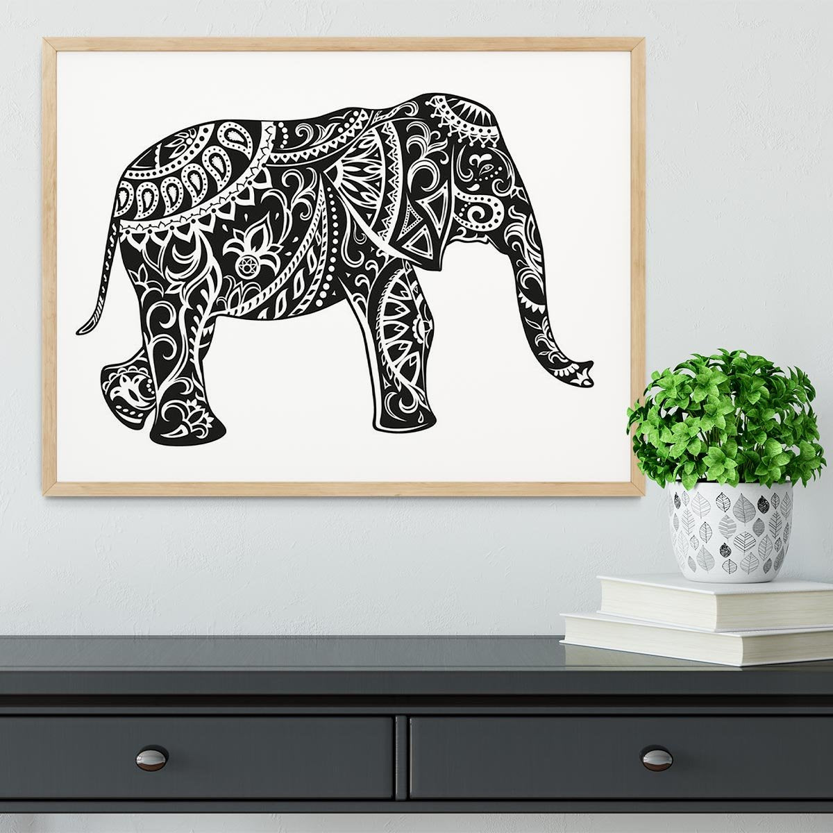 The stylized figure of an elephant in the festive patterns Framed Print - Canvas Art Rocks - 4