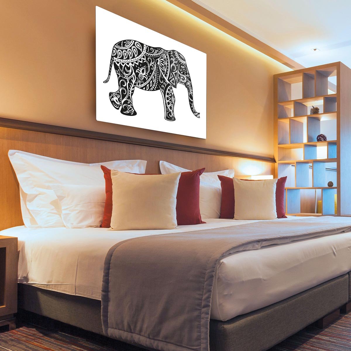 The stylized figure of an elephant in the festive patterns HD Metal Print - Canvas Art Rocks - 3