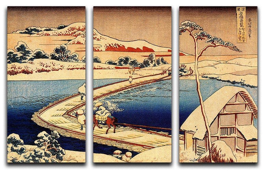 The swimming bridge of Sano by Hokusai 3 Split Panel Canvas Print - Canvas Art Rocks - 1