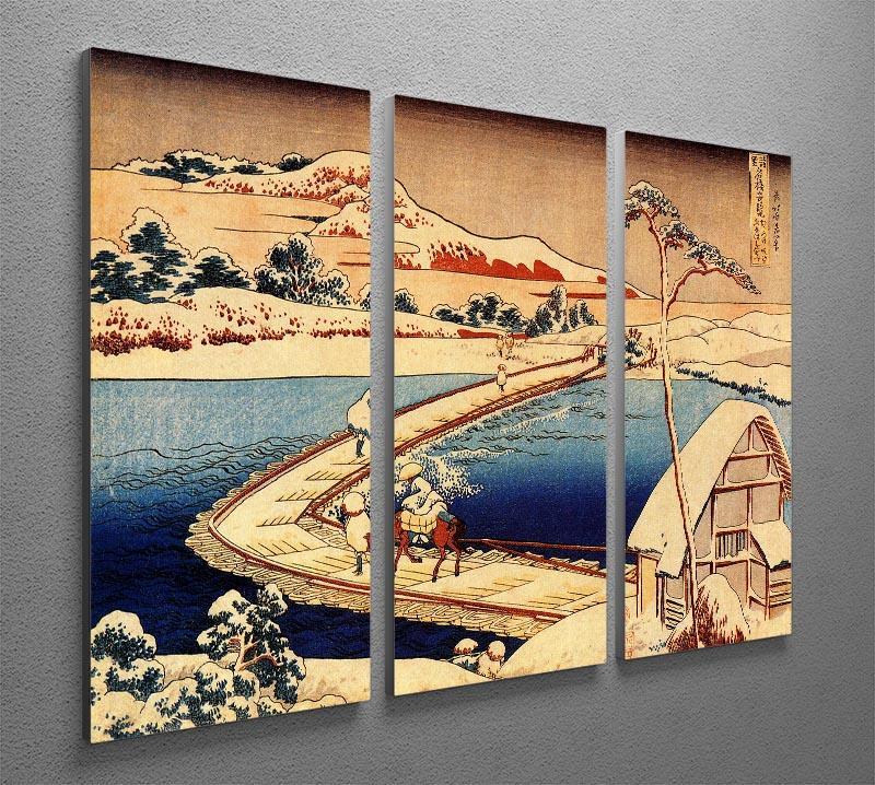 The swimming bridge of Sano by Hokusai 3 Split Panel Canvas Print - Canvas Art Rocks - 2