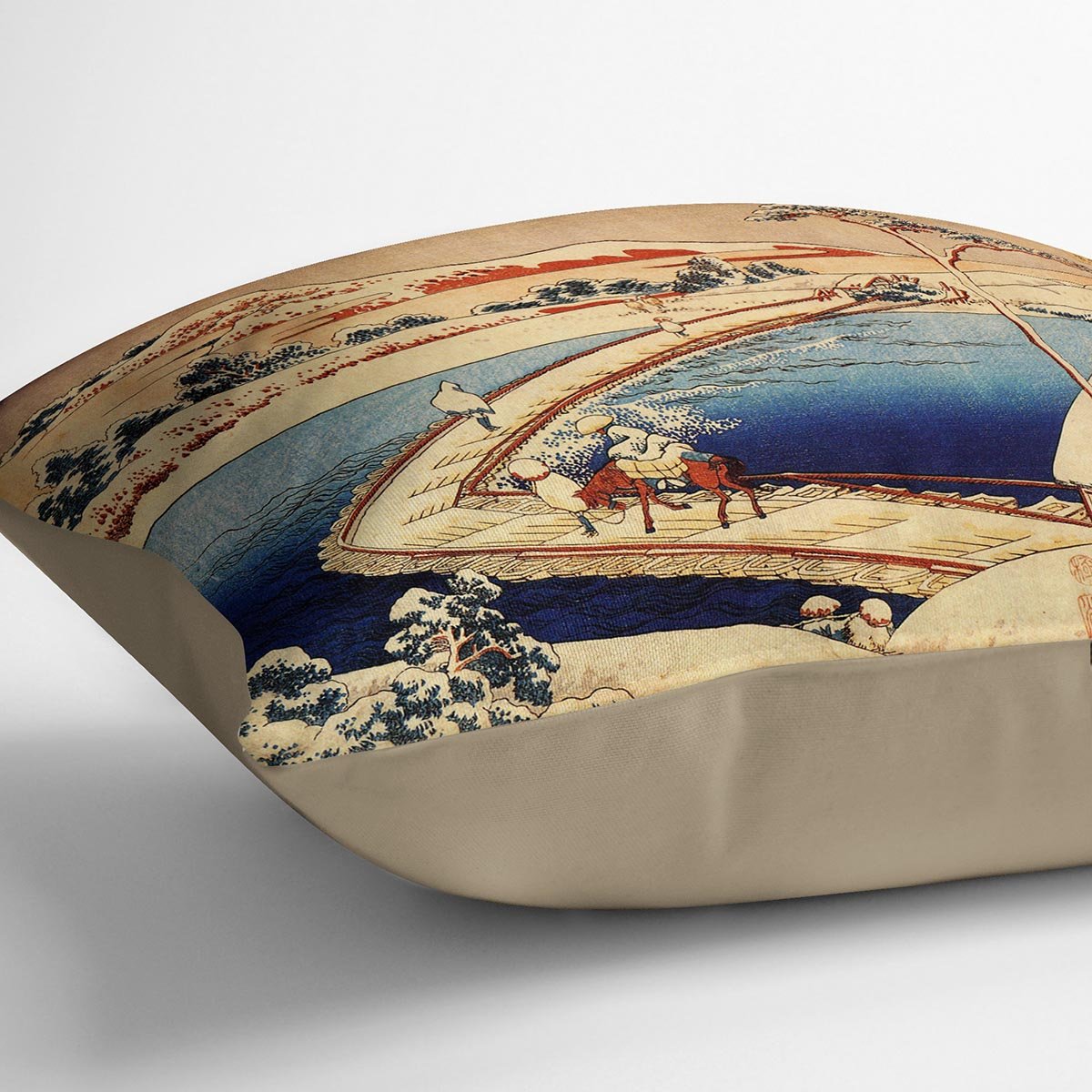 The swimming bridge of Sano by Hokusai Throw Pillow