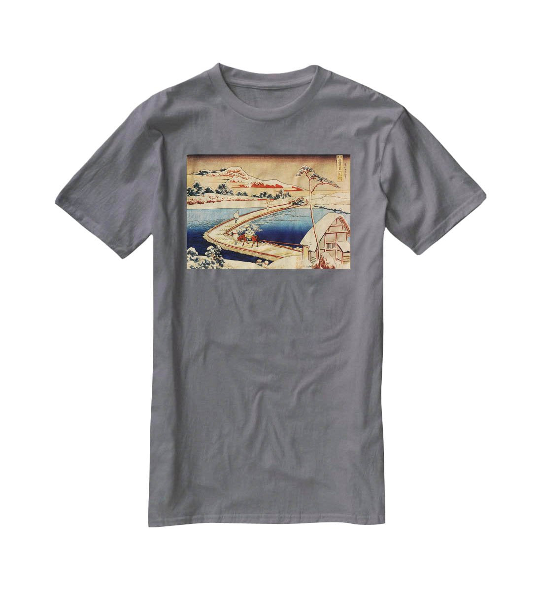 The swimming bridge of Sano by Hokusai T-Shirt - Canvas Art Rocks - 3