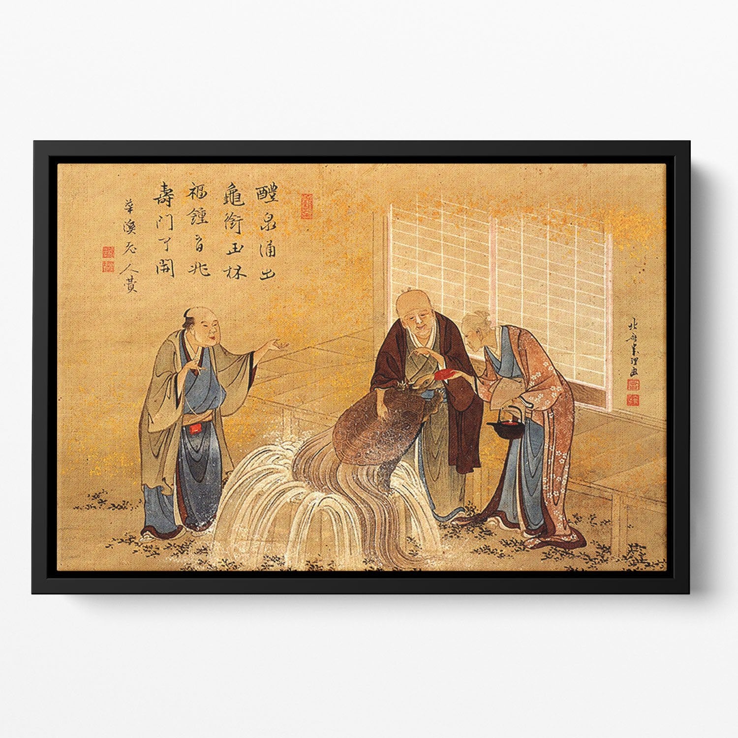 The thouthand years turtle by Hokusai Floating Framed Canvas