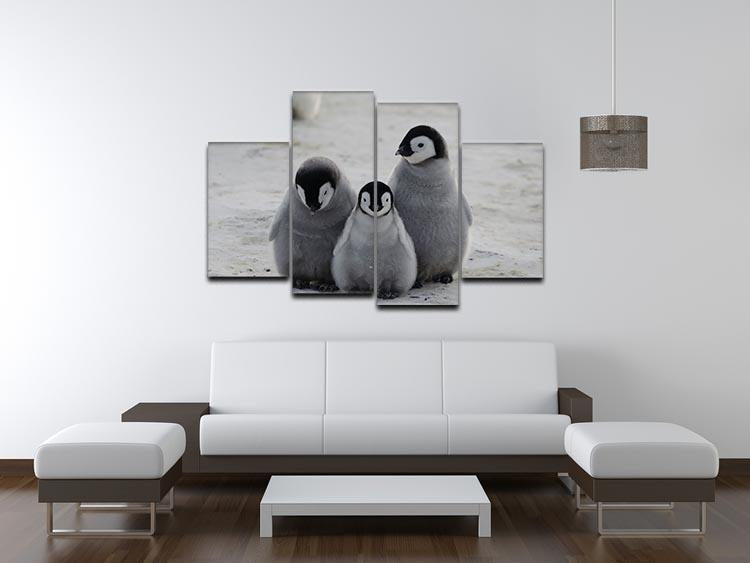 Three Emperor Penguin Chicks Together 4 Split Panel Canvas - Canvas Art Rocks - 3