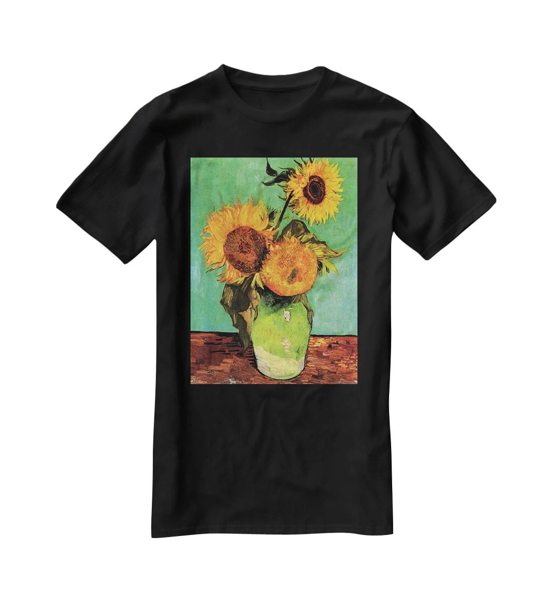 Three Sunflowers in a Vase by Van Gogh T-Shirt - Canvas Art Rocks - 1