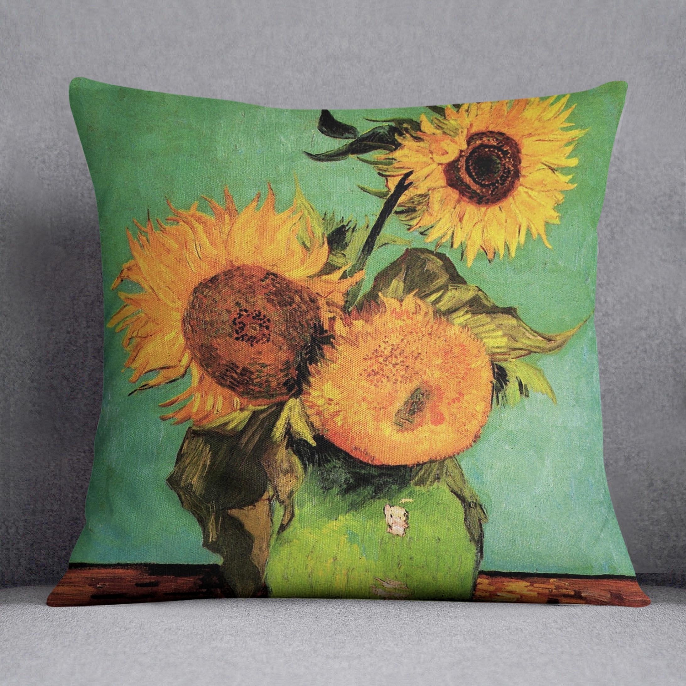Three Sunflowers in a Vase by Van Gogh Throw Pillow