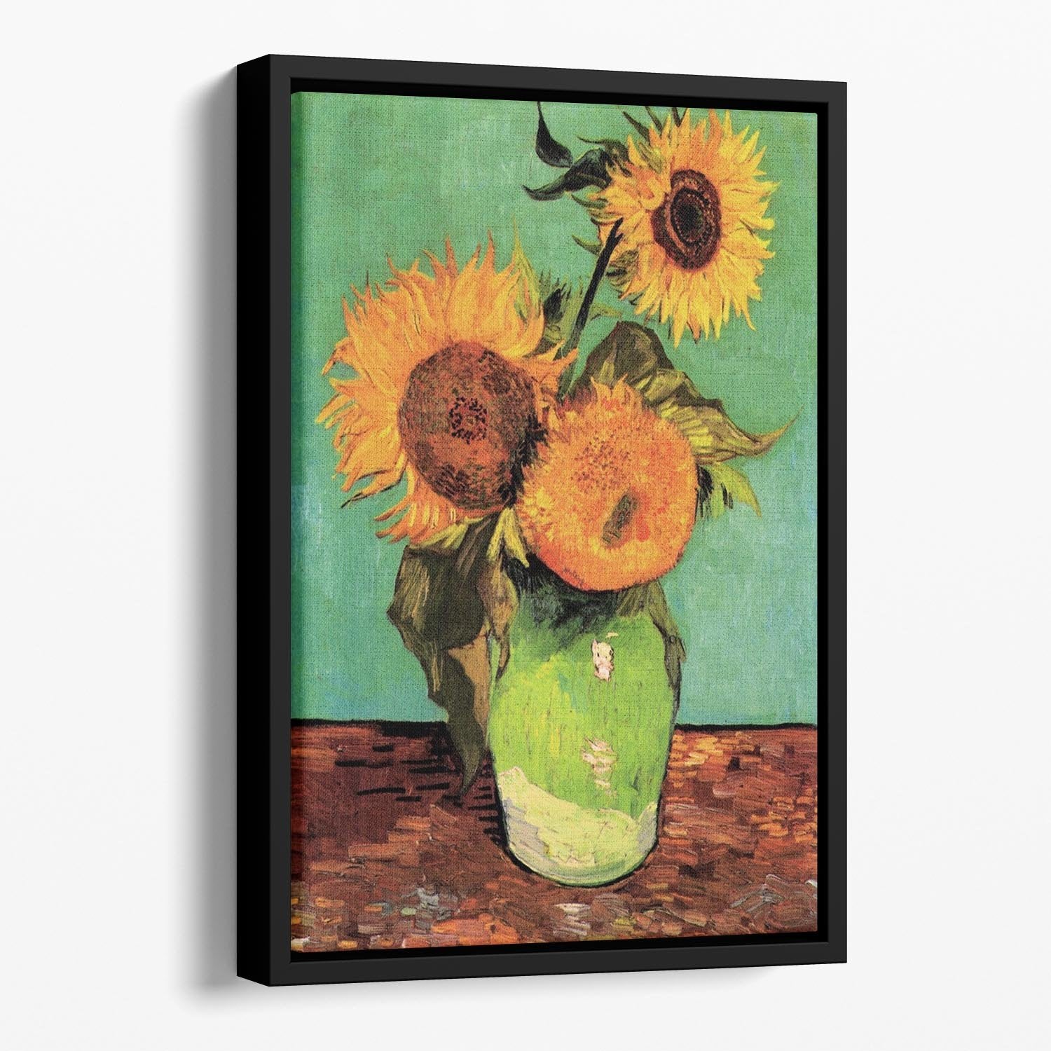 Three Sunflowers in a Vase by Van Gogh Floating Framed Canvas