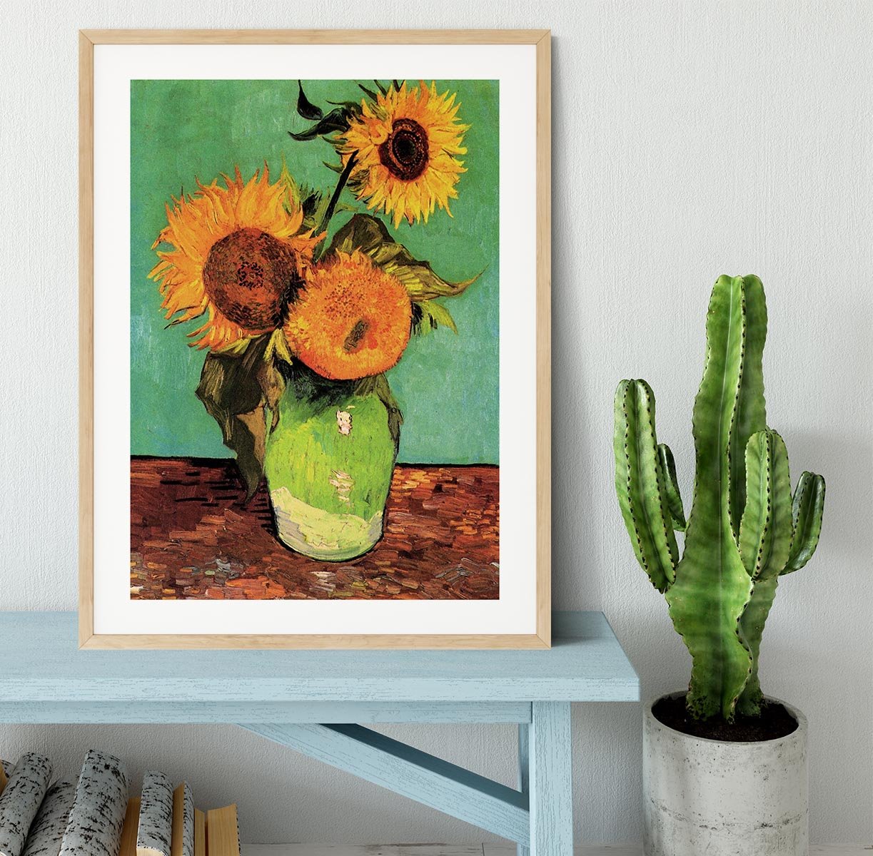 Three Sunflowers in a Vase by Van Gogh Framed Print - Canvas Art Rocks - 3