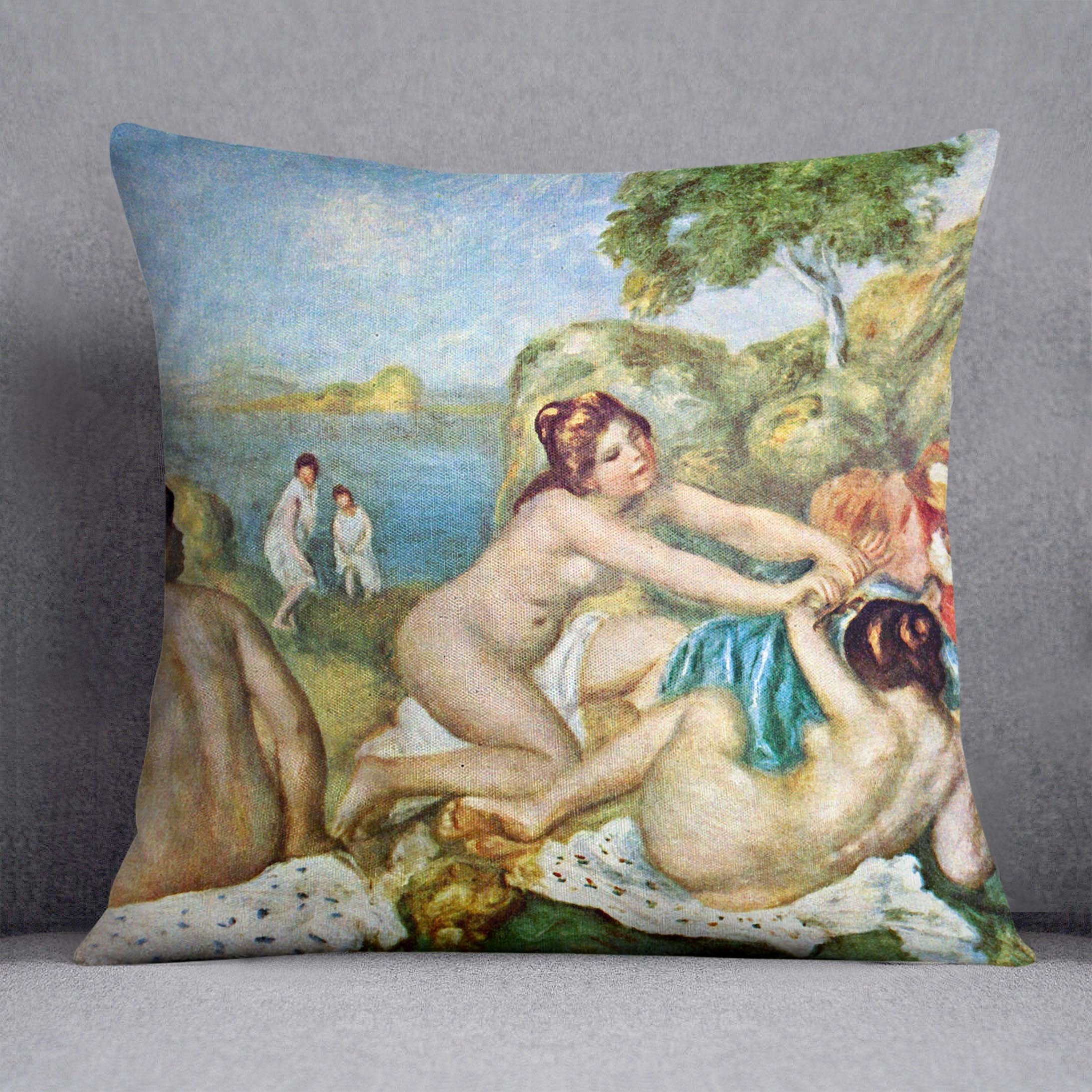 Three bathing girls with crab by Renoir Throw Pillow
