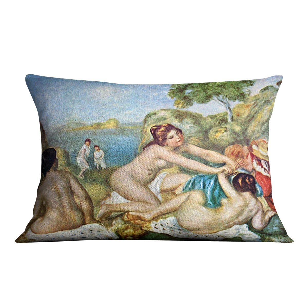 Three bathing girls with crab by Renoir Throw Pillow