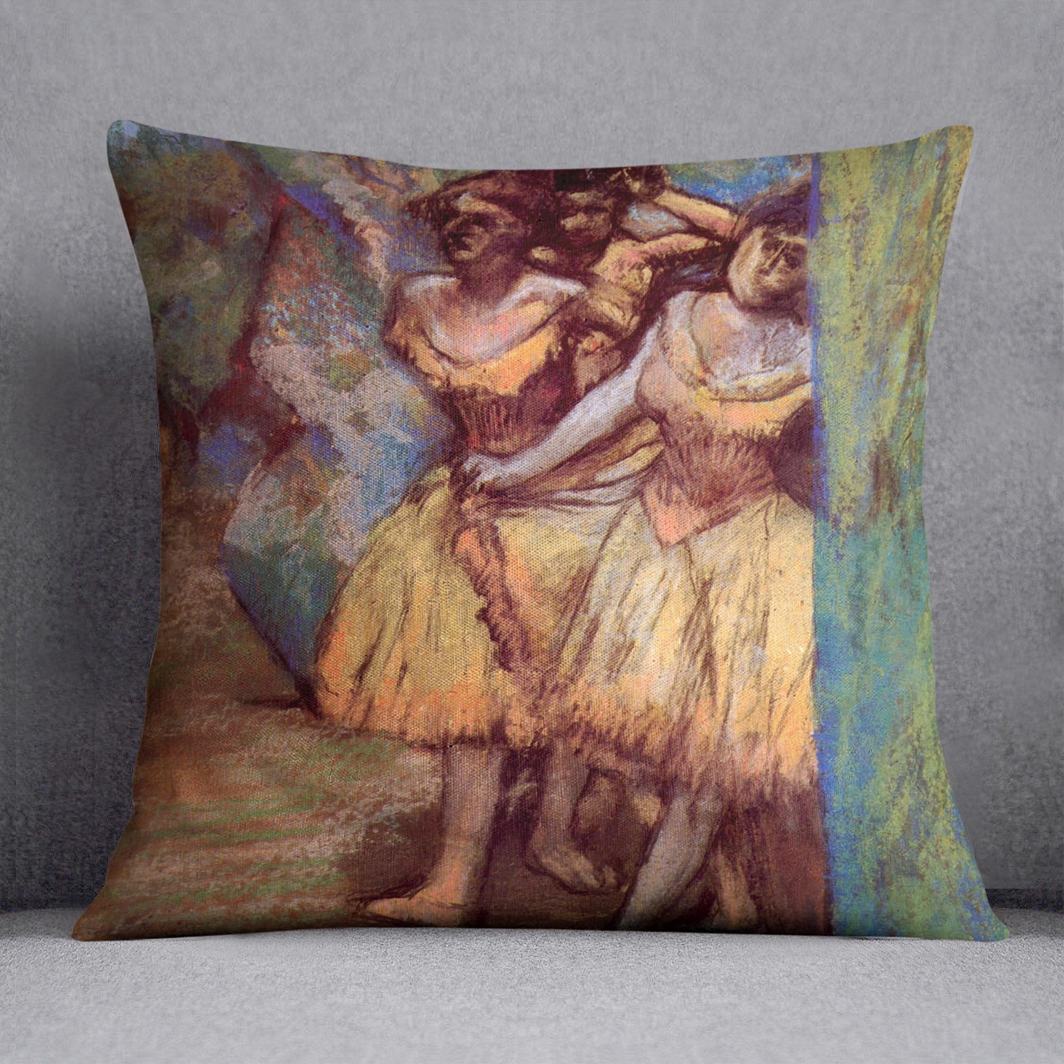 Three dancers behind the scenes by Degas Cushion