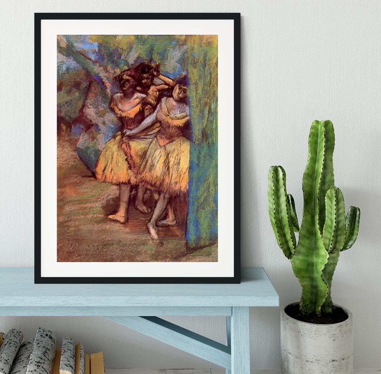 Three dancers behind the scenes by Degas Framed Print - Canvas Art Rocks - 1