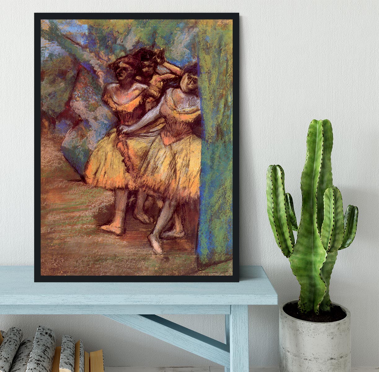 Three dancers behind the scenes by Degas Framed Print - Canvas Art Rocks - 2